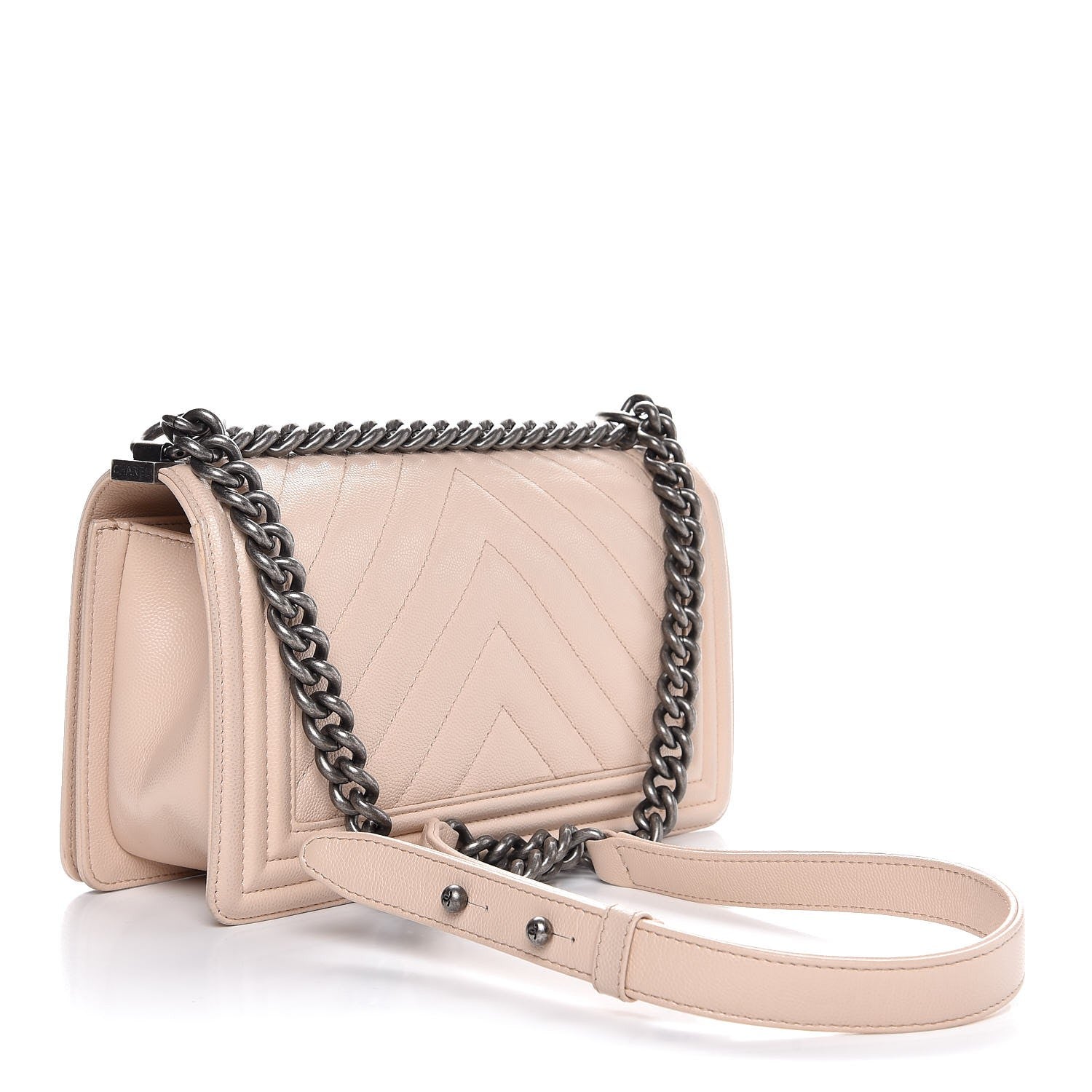 Chanel Caviar Chevron Quilted Medium Boy Flap Light Beige 3 of 8