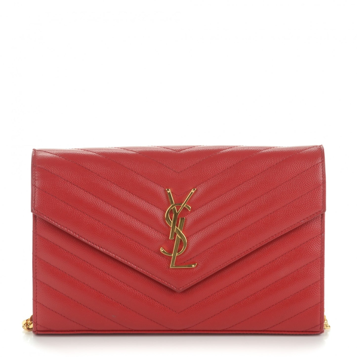 Grain De Poudre Matelasse Chevron Monogram Chain Wallet Red