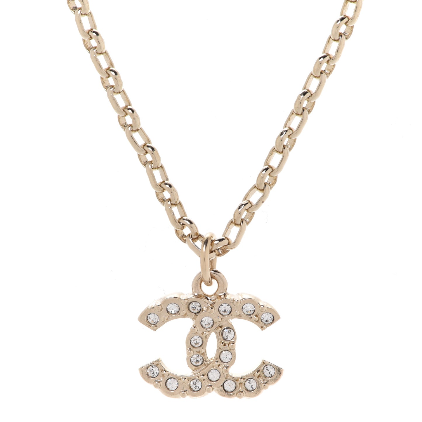 Pearl Crystal CC Pendant Necklace Gold