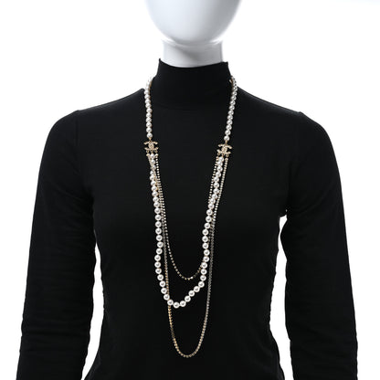 Chanel Pearl Crystal Multi Strand CC Long Necklace  Gold 3 of 5