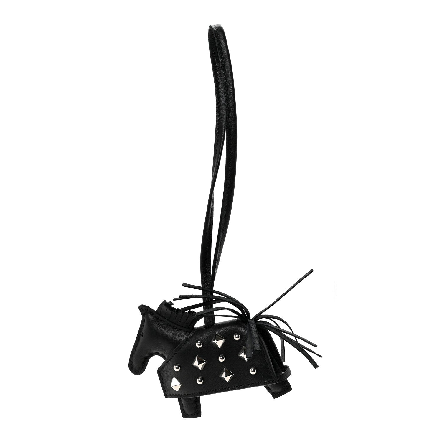 Hermes Milo Lambskin Studded Grigri Rodeo Robeo Rock Horse Bag Charm PM Black 1 of 4