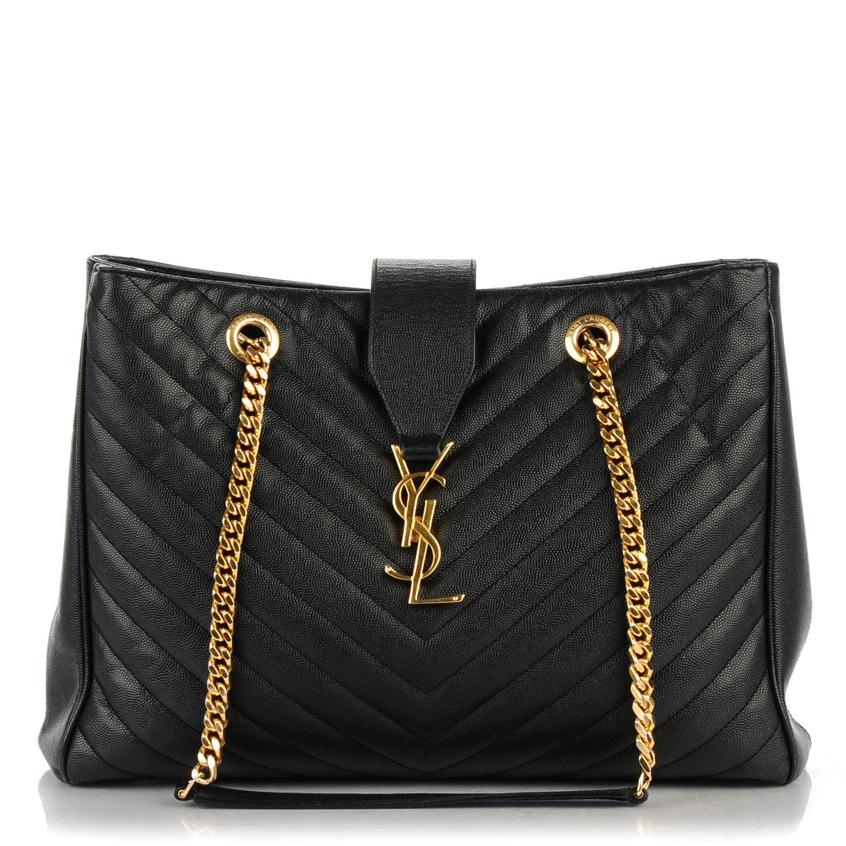 Grain De Poudre Matelasse Chevron Monogram Shopping Bag Black