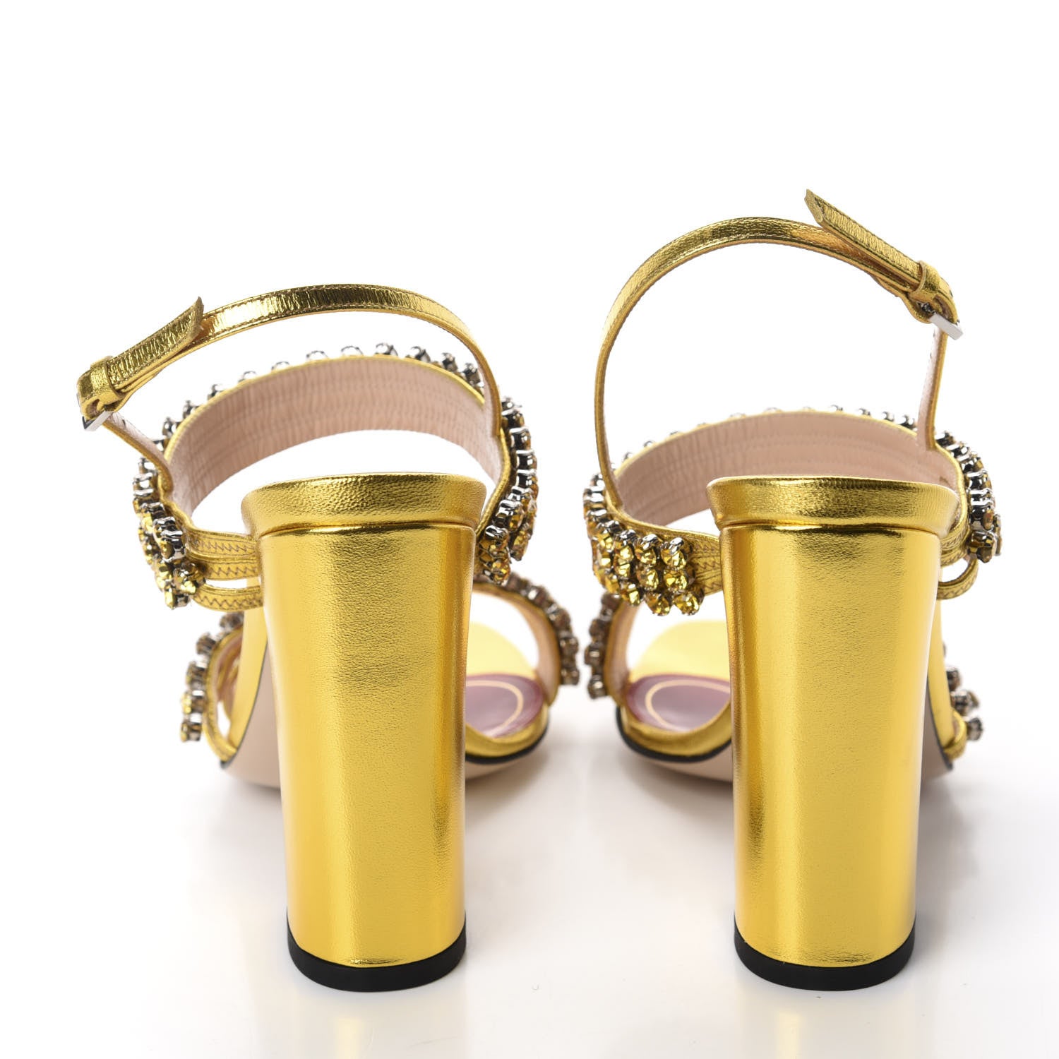 Gucci Nappa Silk Crystal Bertie High Heel Sandals 36 Gold 5 of 9
