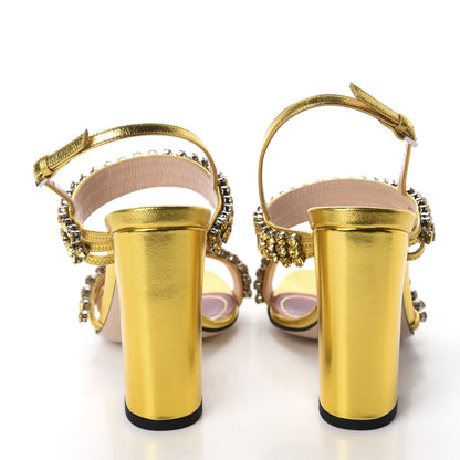 Gucci Nappa Silk Crystal Bertie High Heel Sandals 36 Gold 5 of 9