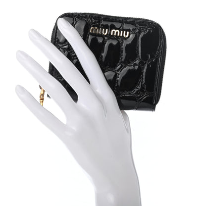 Miu Miu Patent Crocodile Embossed St Cocco Lux Compact Wallet Black 2 of 9