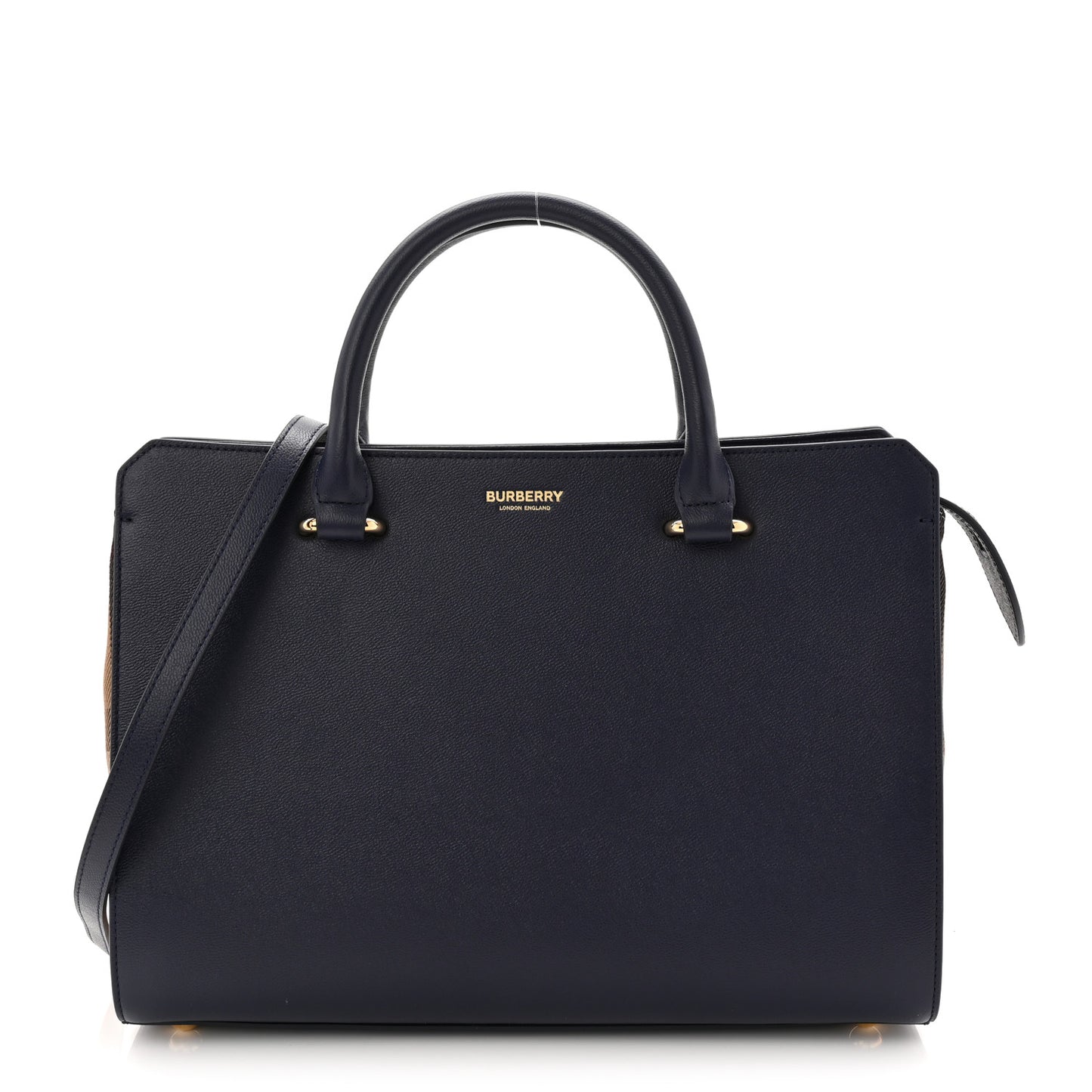 Calfskin Mega Check Small Banwell Tote Dark Canvas Blue