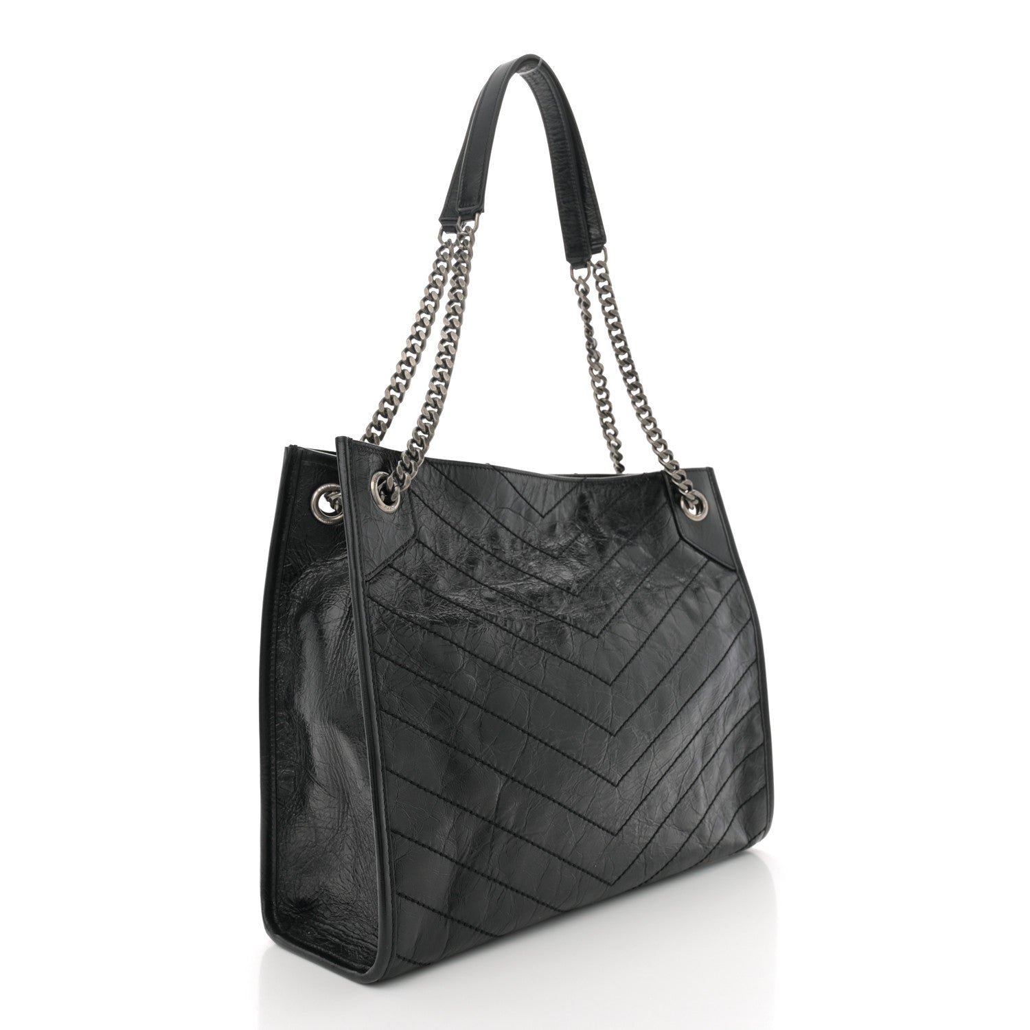 Saint Laurent Crinkled Calfskin Matelasse Monogram Medium Niki Shopper Tote  Black 3 of 11
