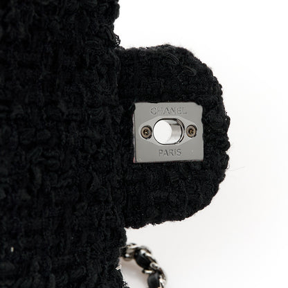 Chanel Tweed Quilted Pearl Fringe Quilted Mini Flap Bag Black Silver 6 of 11