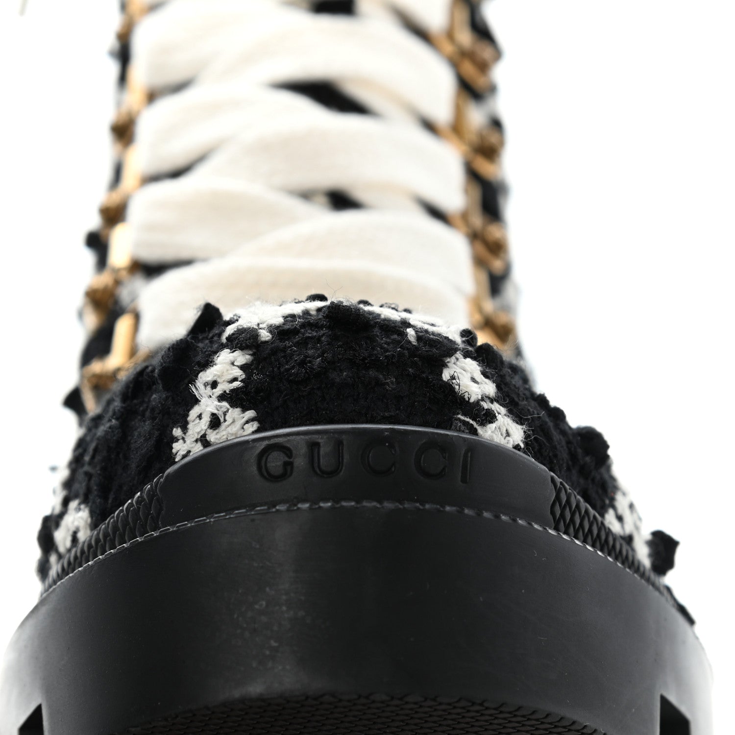Gucci Tweed GG Monogram Lace Up Combat Ankle Boots 37 Black 7 of 9