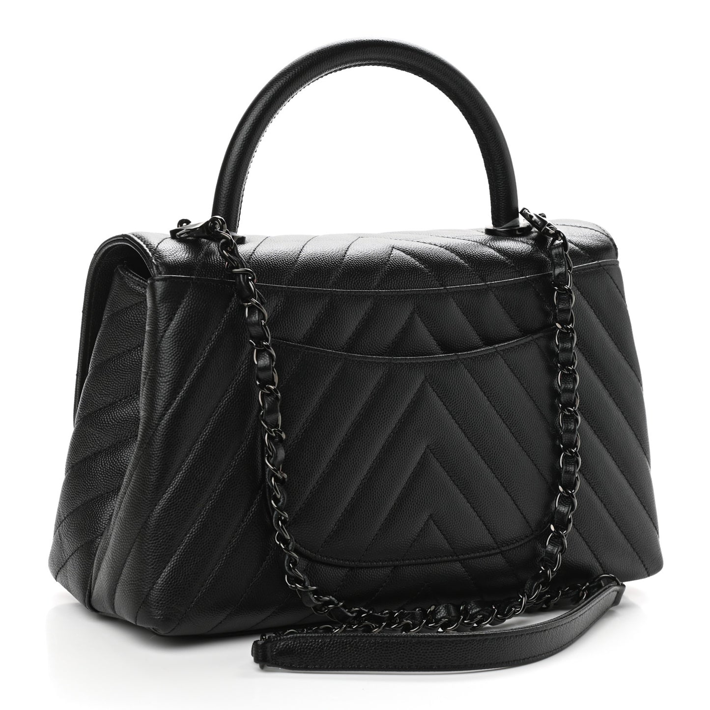 Caviar Chevron Quilted Small Coco Handle Flap So Black