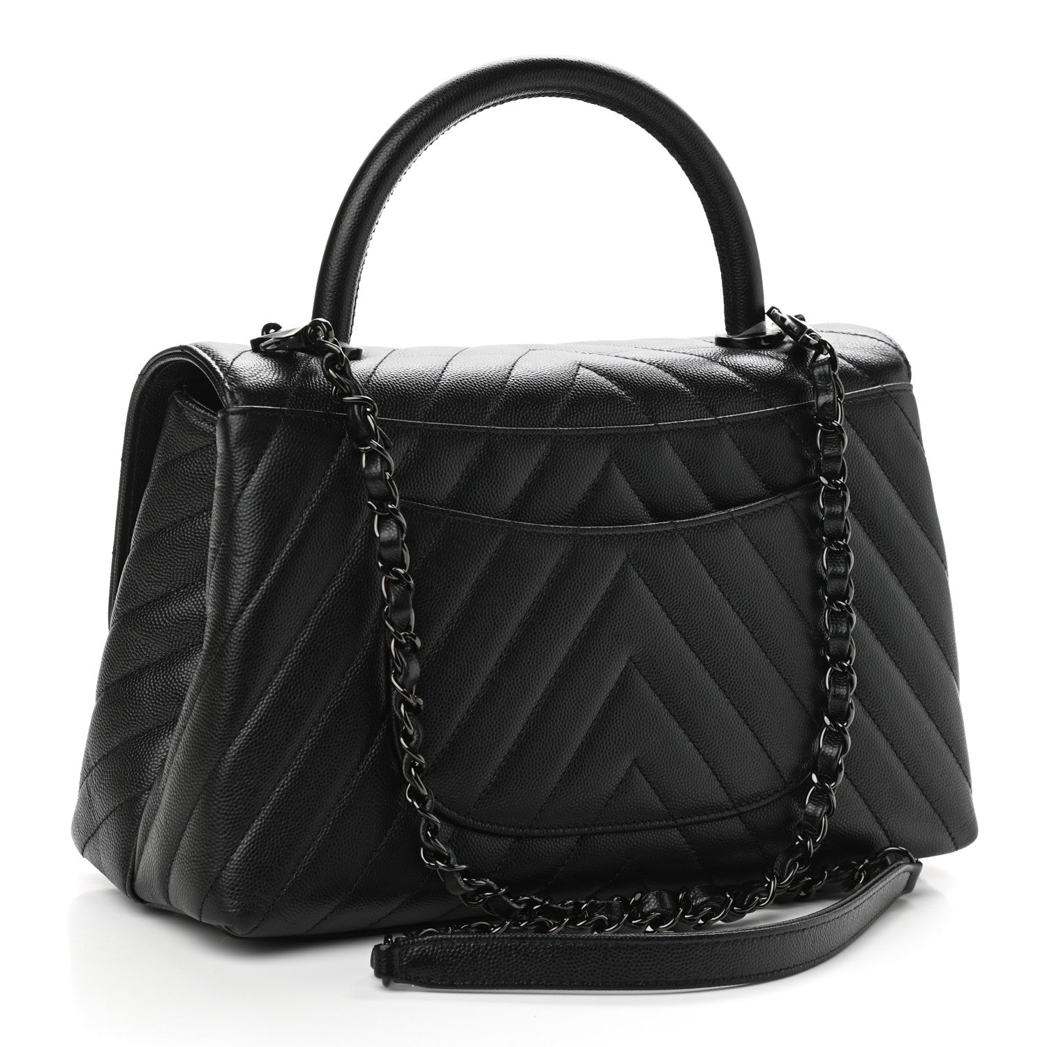 Chanel Caviar Chevron Quilted Small Coco Handle Flap So Black 3 of 10