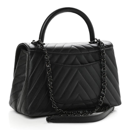 Chanel Caviar Chevron Quilted Small Coco Handle Flap So Black 3 of 10