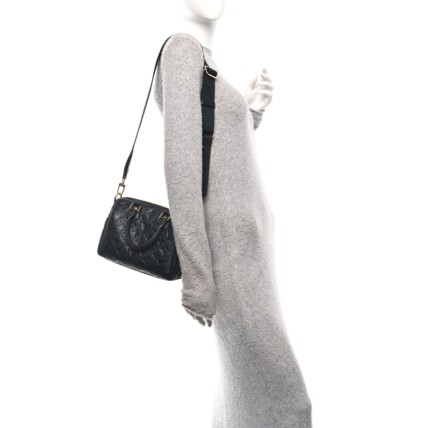 Lambskin Embossed Monogram Speedy 22 Bandouliere Black