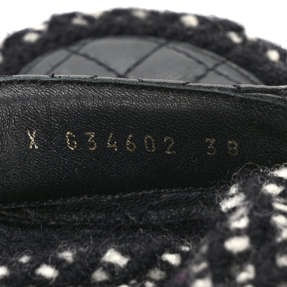 Chanel Cord Lambskin Quilted Logo Sandals 38 Black White 8 of 8