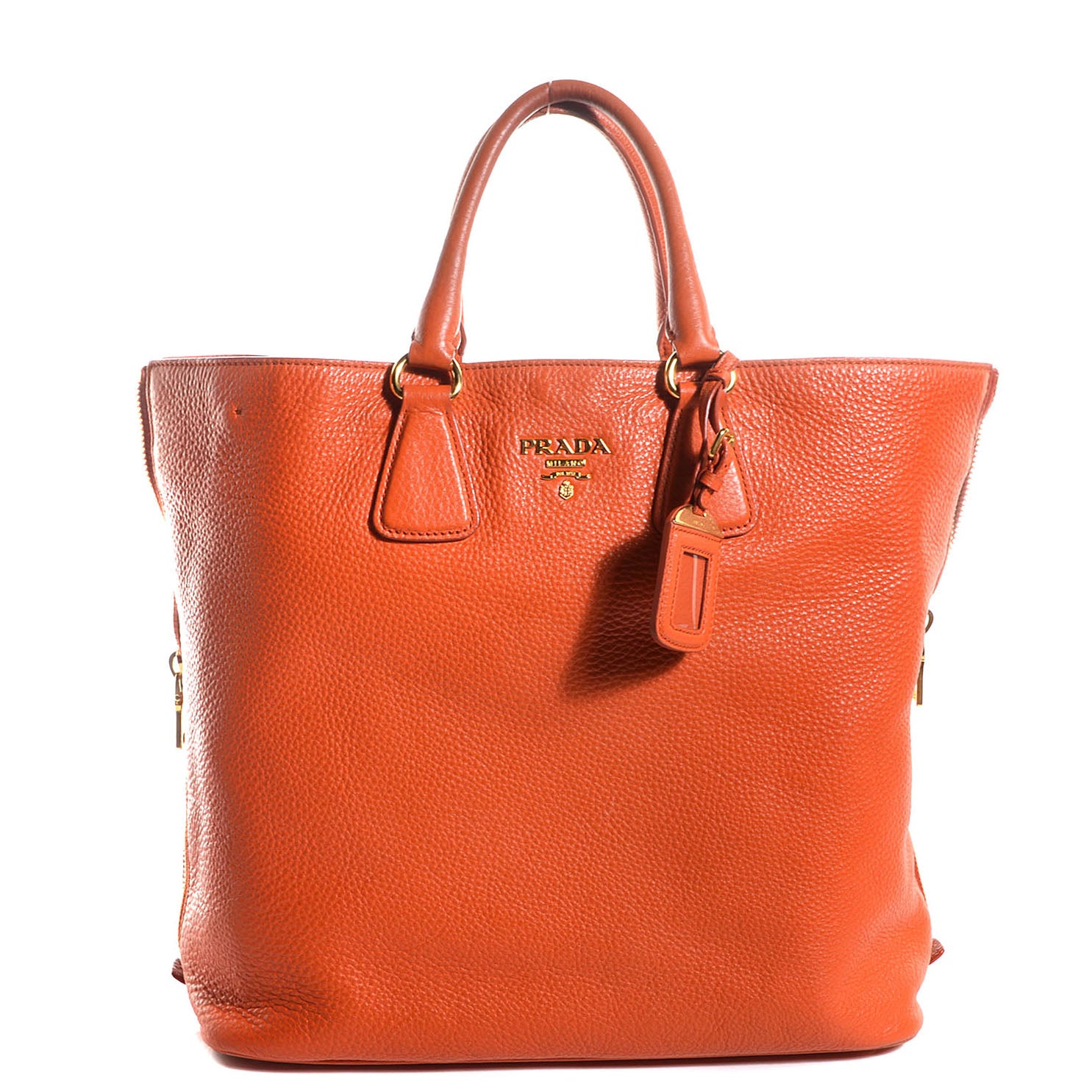 Prada Vitello Daino Side Zip Shopping Tote Papaya 1 of 12