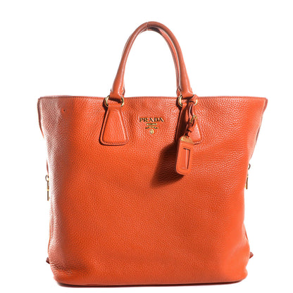 Prada Vitello Daino Side Zip Shopping Tote Papaya 1 of 12