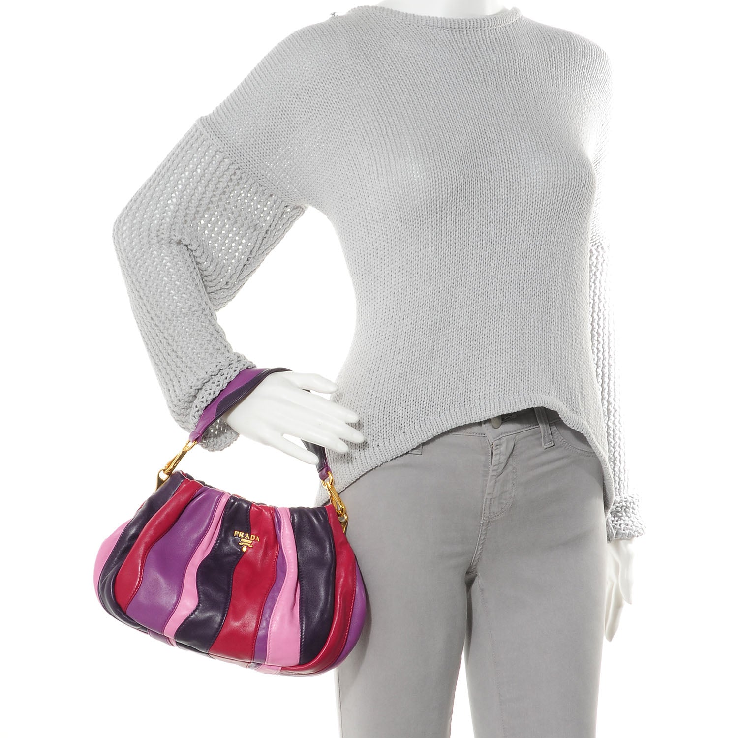 Prada Nappa Trembled Blossoms Stripes Crossbody Ibisco Viola 2 of 9