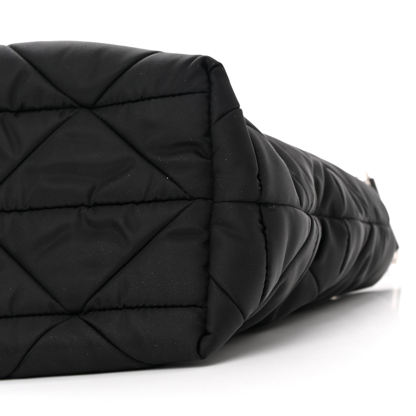 Re-Nylon Nappa Triangle Quilted Padded Double Handled Zip Pocket Tote Black