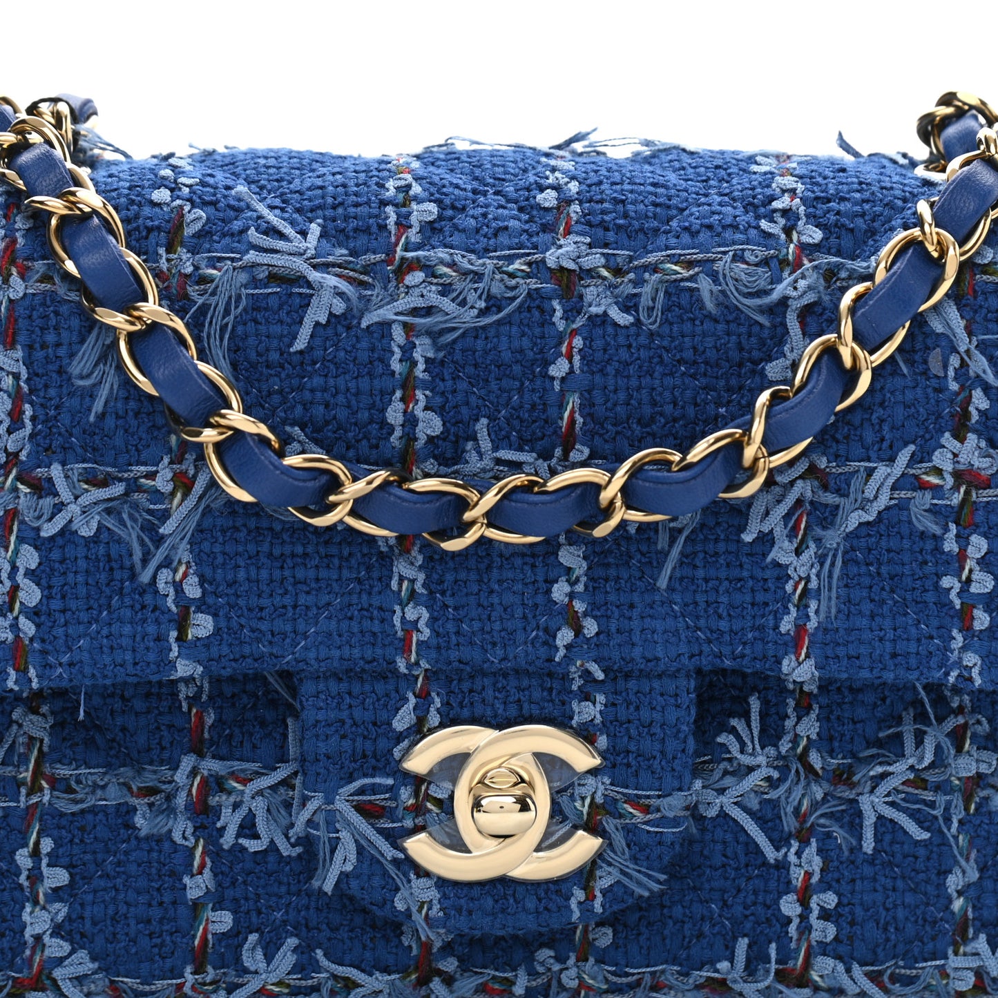 Tweed Quilted Mini Rectangular Flap Blue Multicolor
