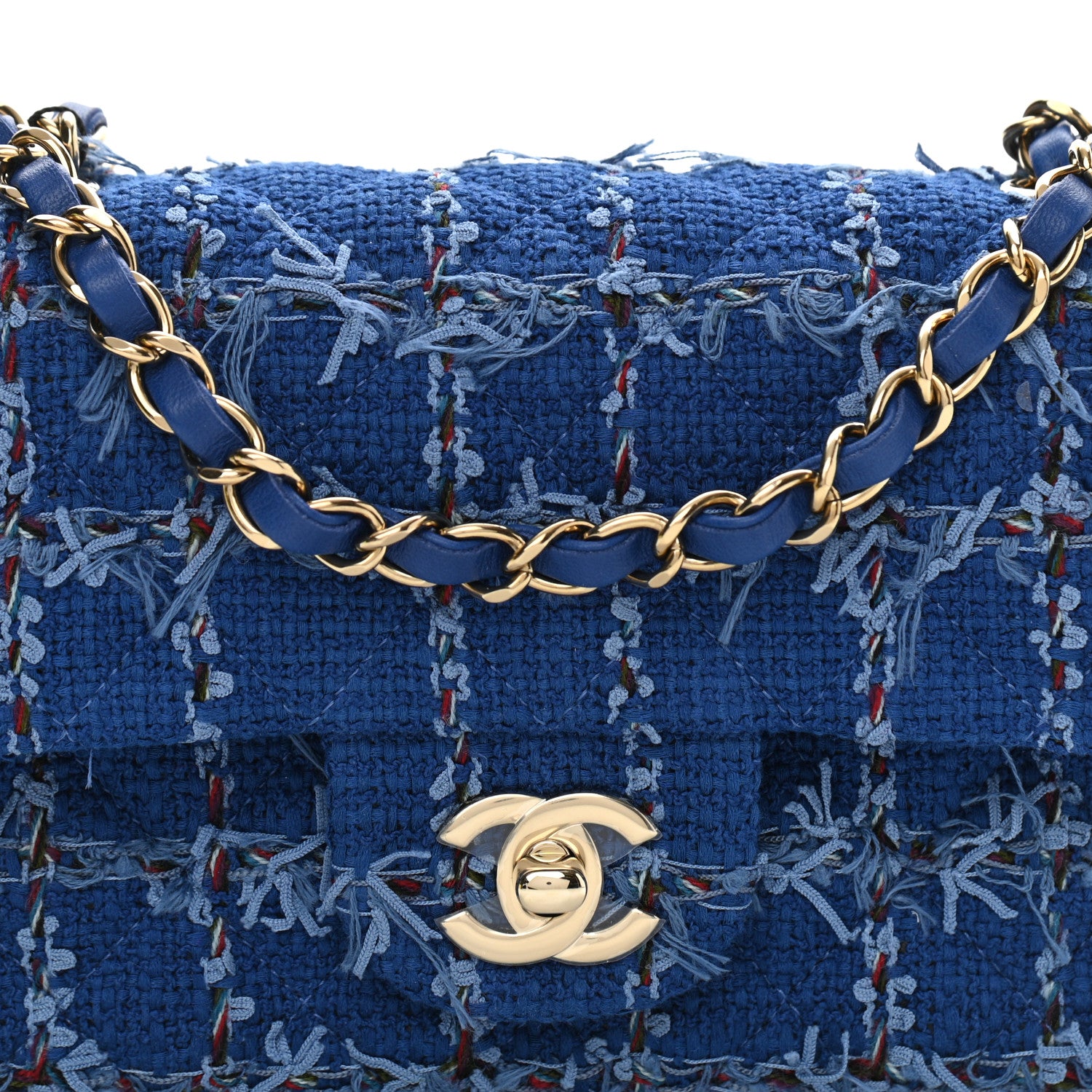Chanel Tweed Quilted Mini Rectangular Flap Blue Multicolor 8 of 10
