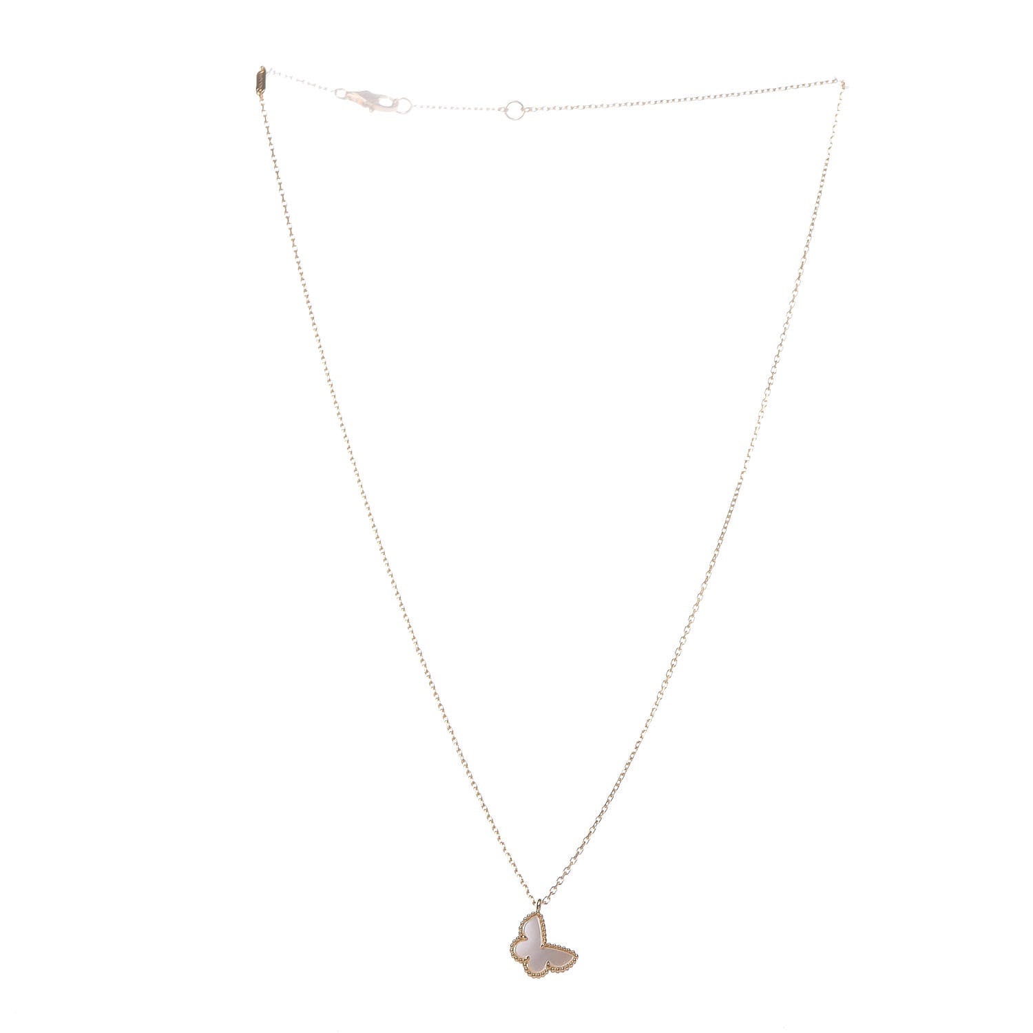 Van Cleef & Arpels 18K Yellow Gold Mother of Pearl Sweet Alhambra Butterfly Pendant Necklace 3 of 8
