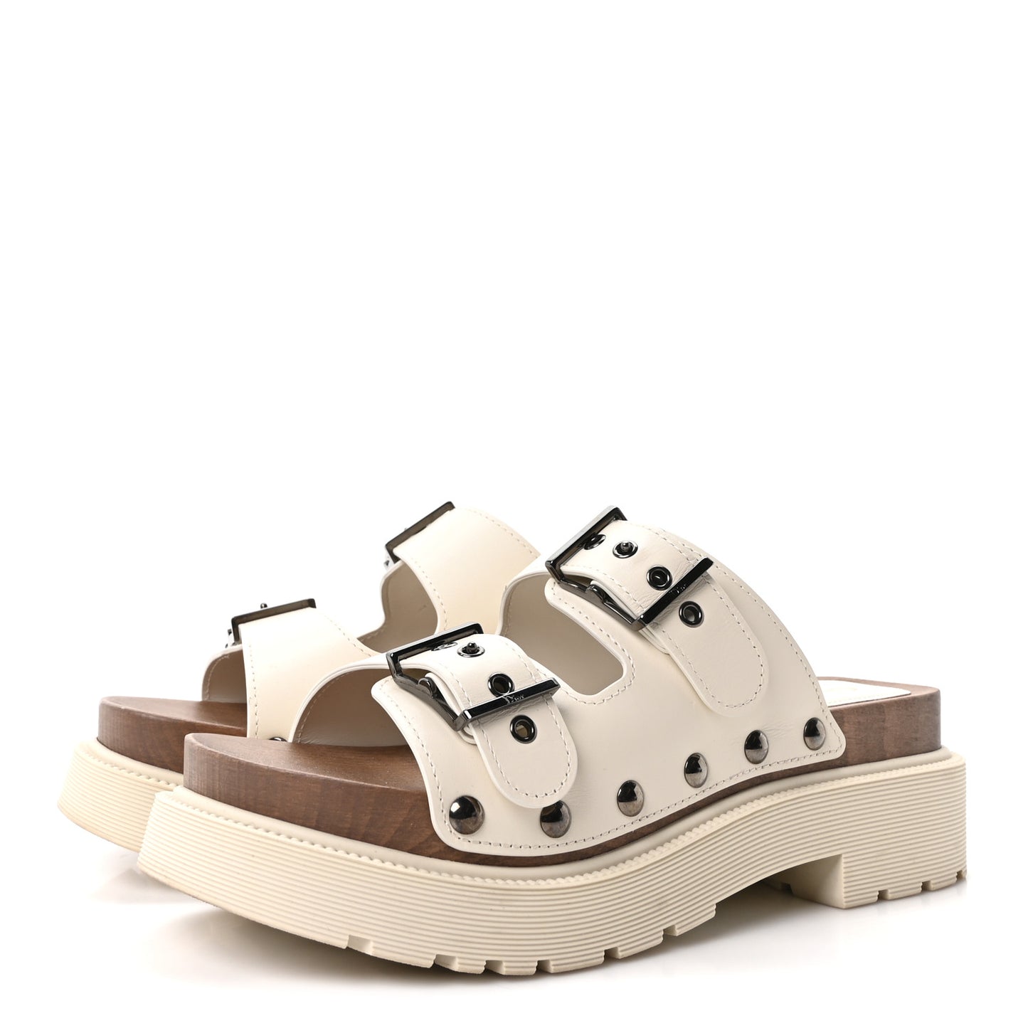 Calfskin Diorquake Buckled Lug Sole 15mm Sandals 38 White