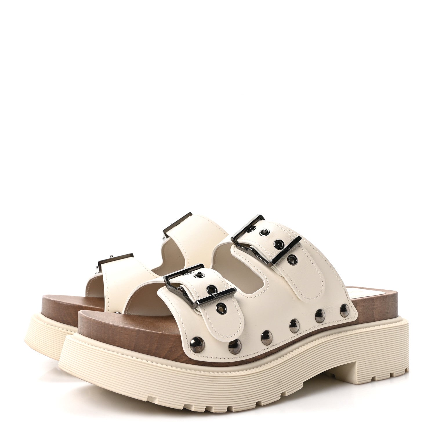 Christian Dior Calfskin Diorquake Buckled Lug Sole 15mm Sandals 38 White 4 of 9