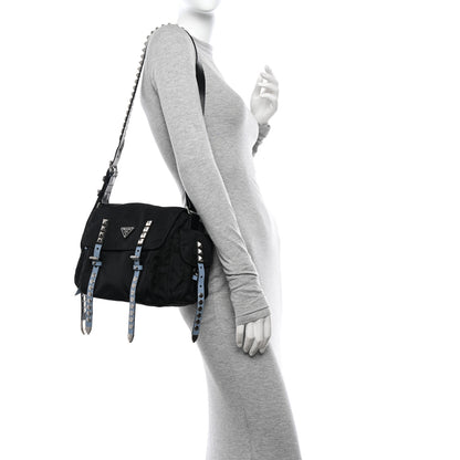 Prada Nylon New Vela Studded Messenger Bag Black 2 of 12