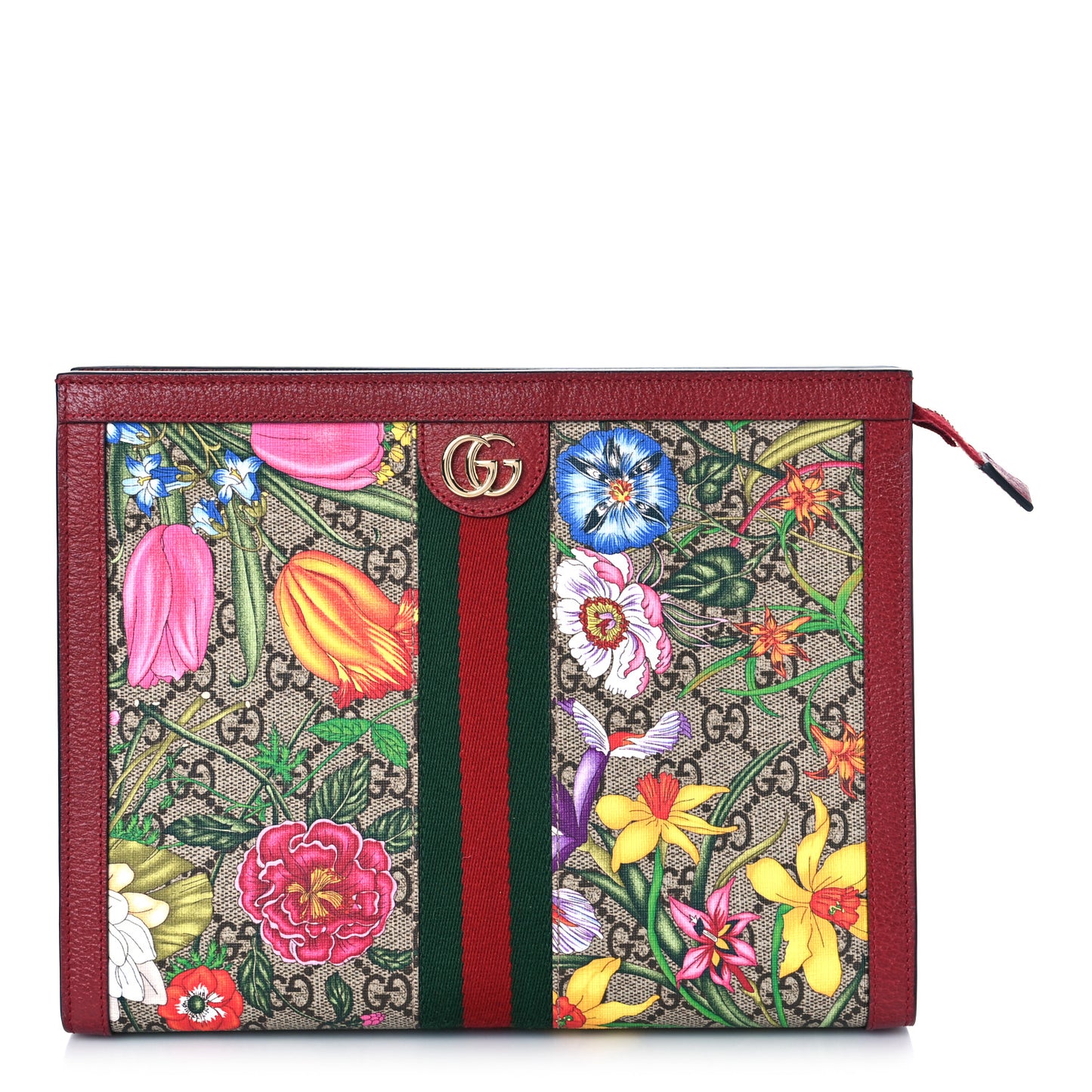 GG Supreme Monogram Flora Web Ophidia Pouch Red