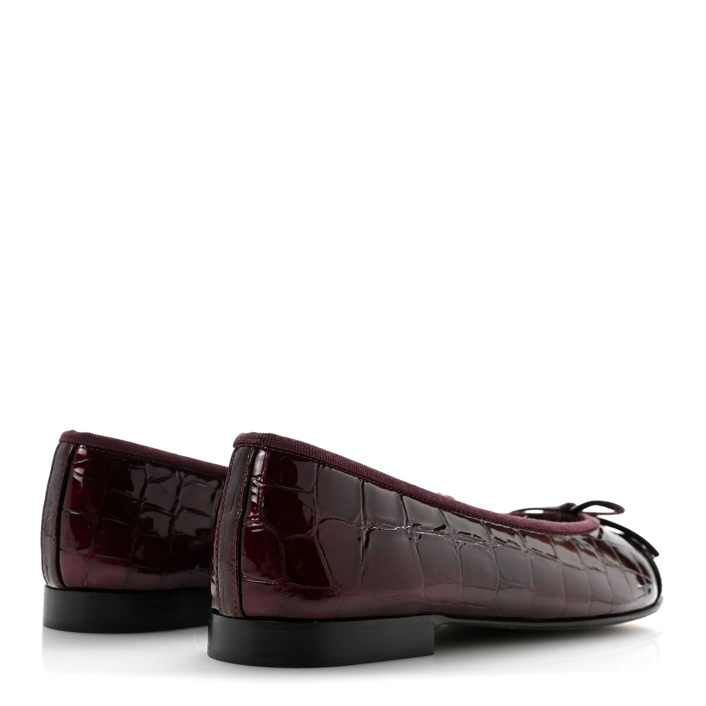 Patent Calfskin Crocodile Embossed Cap Toe CC Ballerina Flats 36.5 Dark Burgundy Black