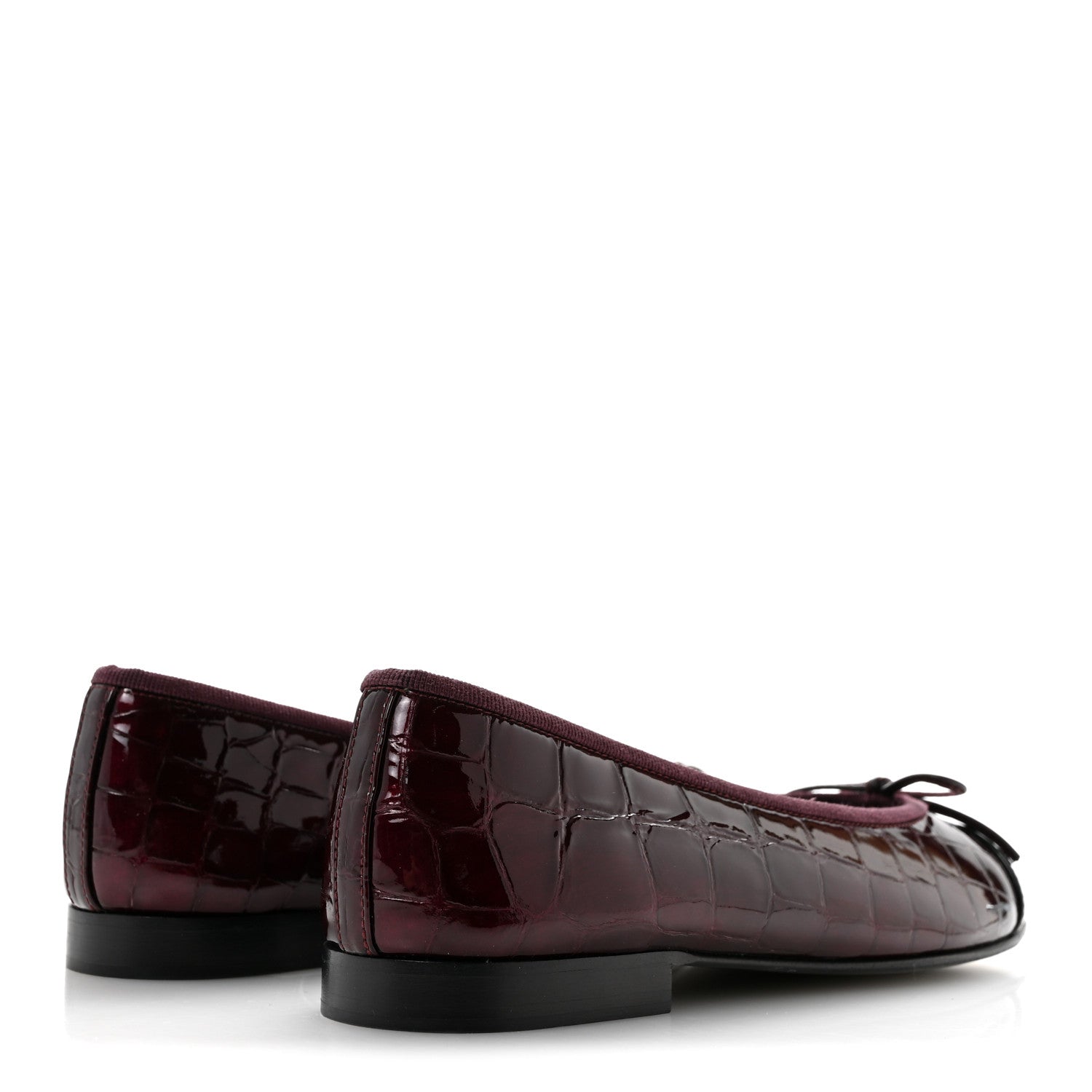 Chanel Patent Calfskin Crocodile Embossed Cap Toe CC Ballerina Flats 36.5 Dark Burgundy Black 5 of 10