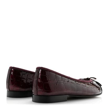Chanel Patent Calfskin Crocodile Embossed Cap Toe CC Ballerina Flats 36.5 Dark Burgundy Black 5 of 10