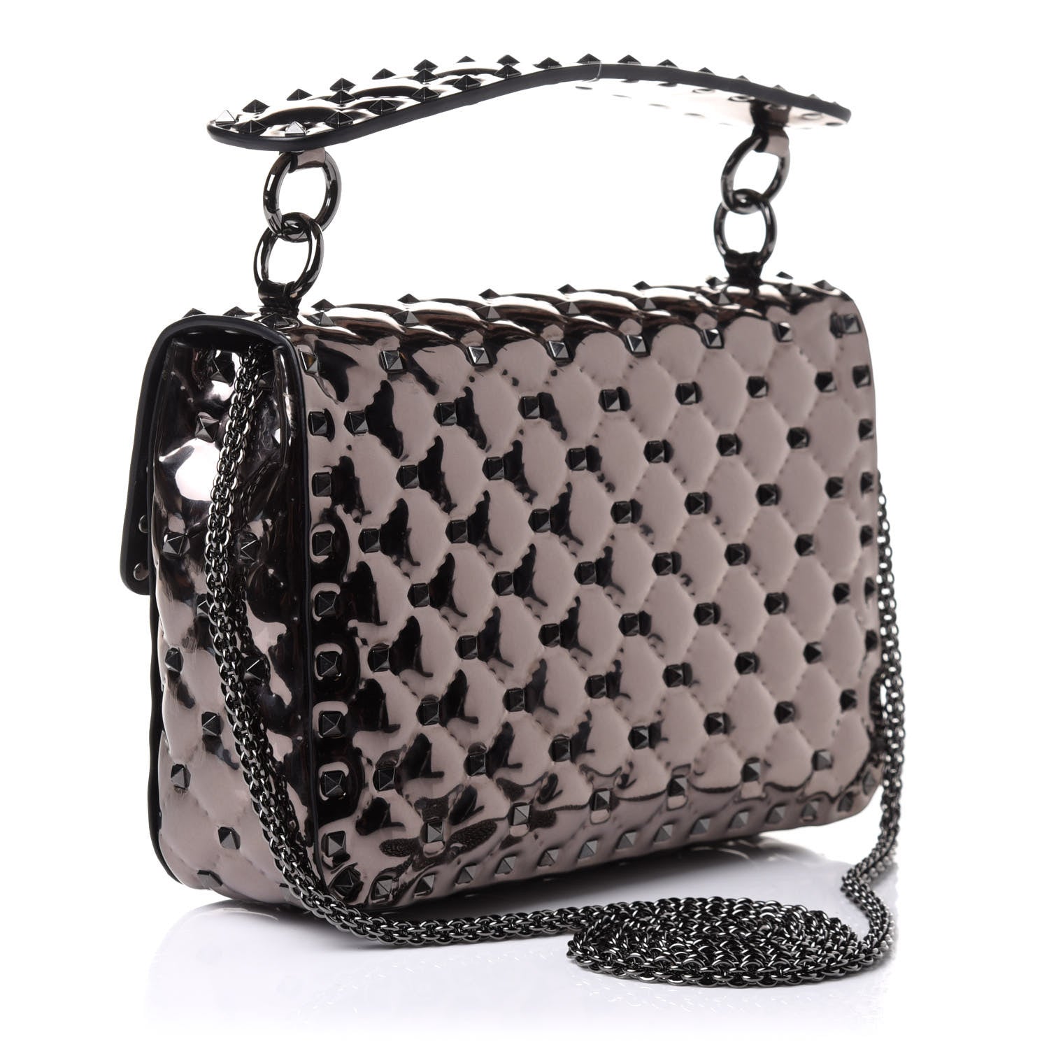 Valentino Garavani Metallic Patent Medium Rockstud Spike Shoulder Bag Rutenio 2 of 8