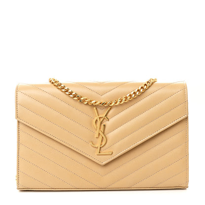 Saint Laurent Grain De Poudre Matelasse Chevron Monogram Chain Wallet Nude Powder 1 of 12