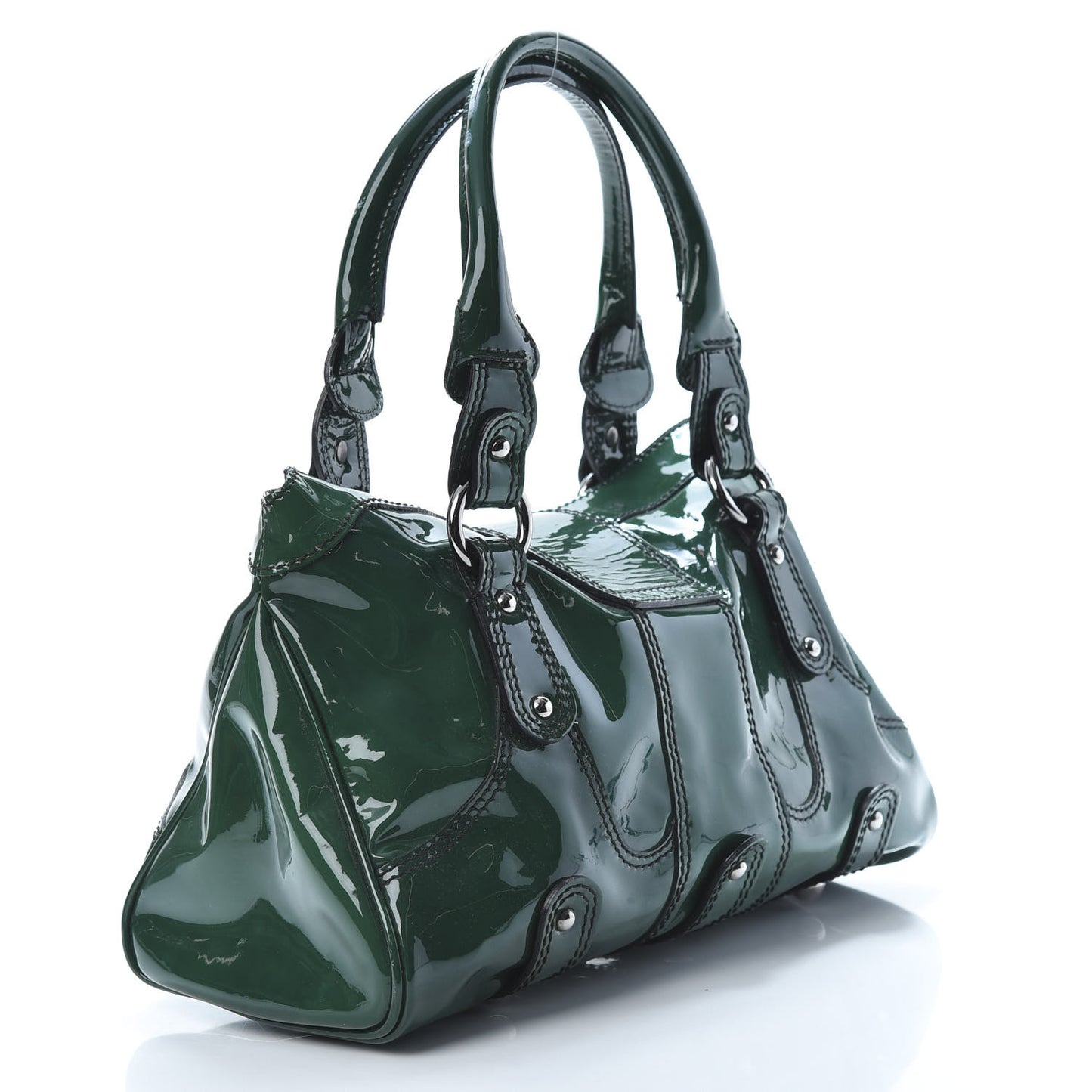 Patent Crystal Catch Satchel Green