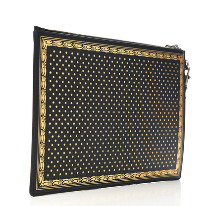 Gucci X SEGA Calfskin GUCCY Stars Zip Wristlet Pouch Black Gold 2 of 7