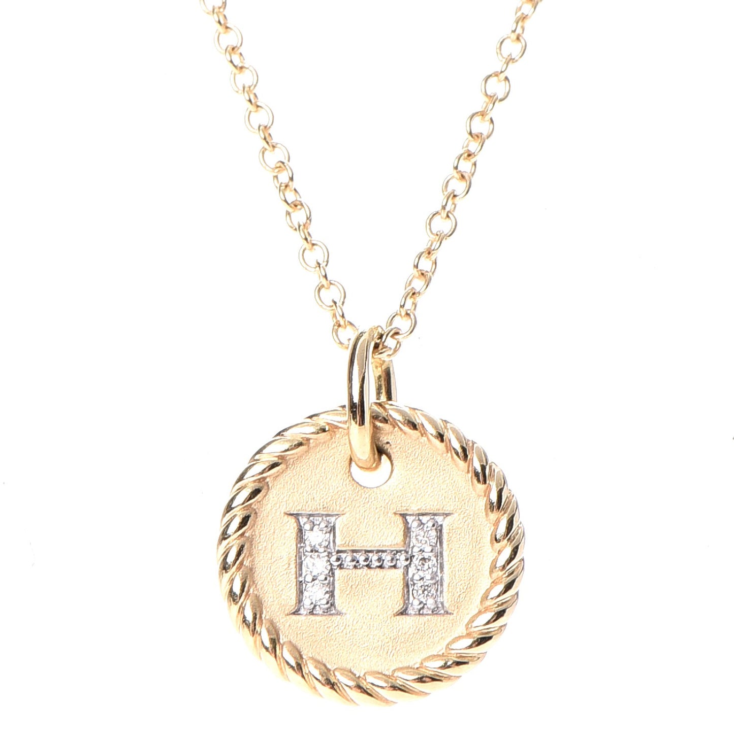 18K Yellow Gold Diamond Initial H Charm Necklace