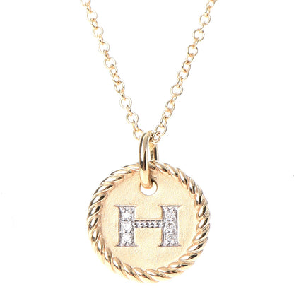 David Yurman 18K Yellow Gold Diamond Initial H Charm Necklace 4 of 7