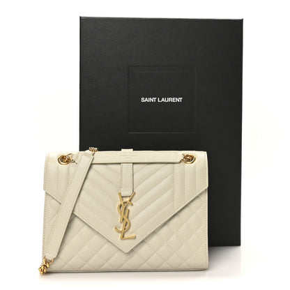 Saint Laurent Grain De Poudre Textured Mixed Matelasse Medium Triquilt Monogram Satchel Crema Soft 11 of 11