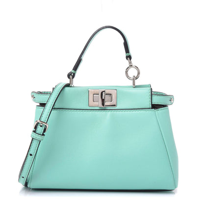 Fendi Shiny Nappa Micro Peekaboo Iconic Satchel Turchese Egiz 1 of 8