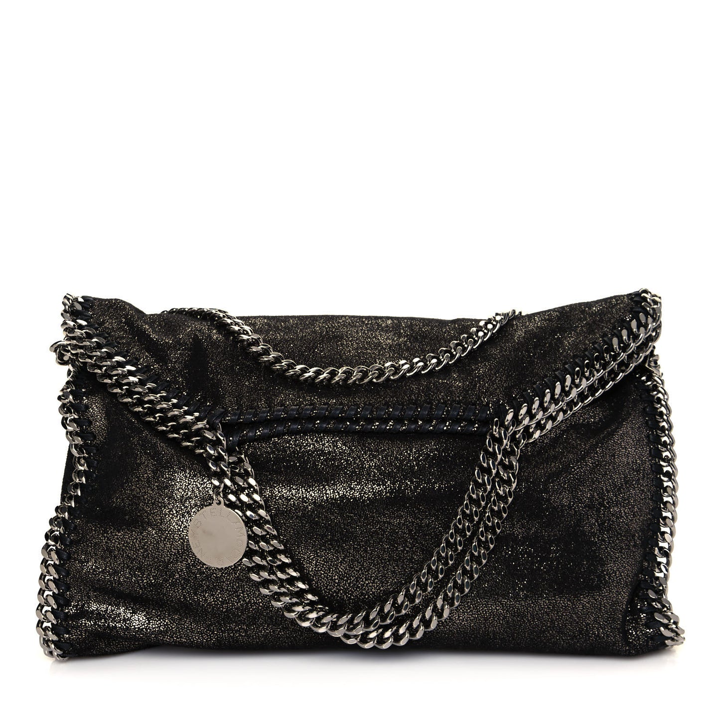 Metallic Shaggy Deer Falabella Fold Over Tote Black