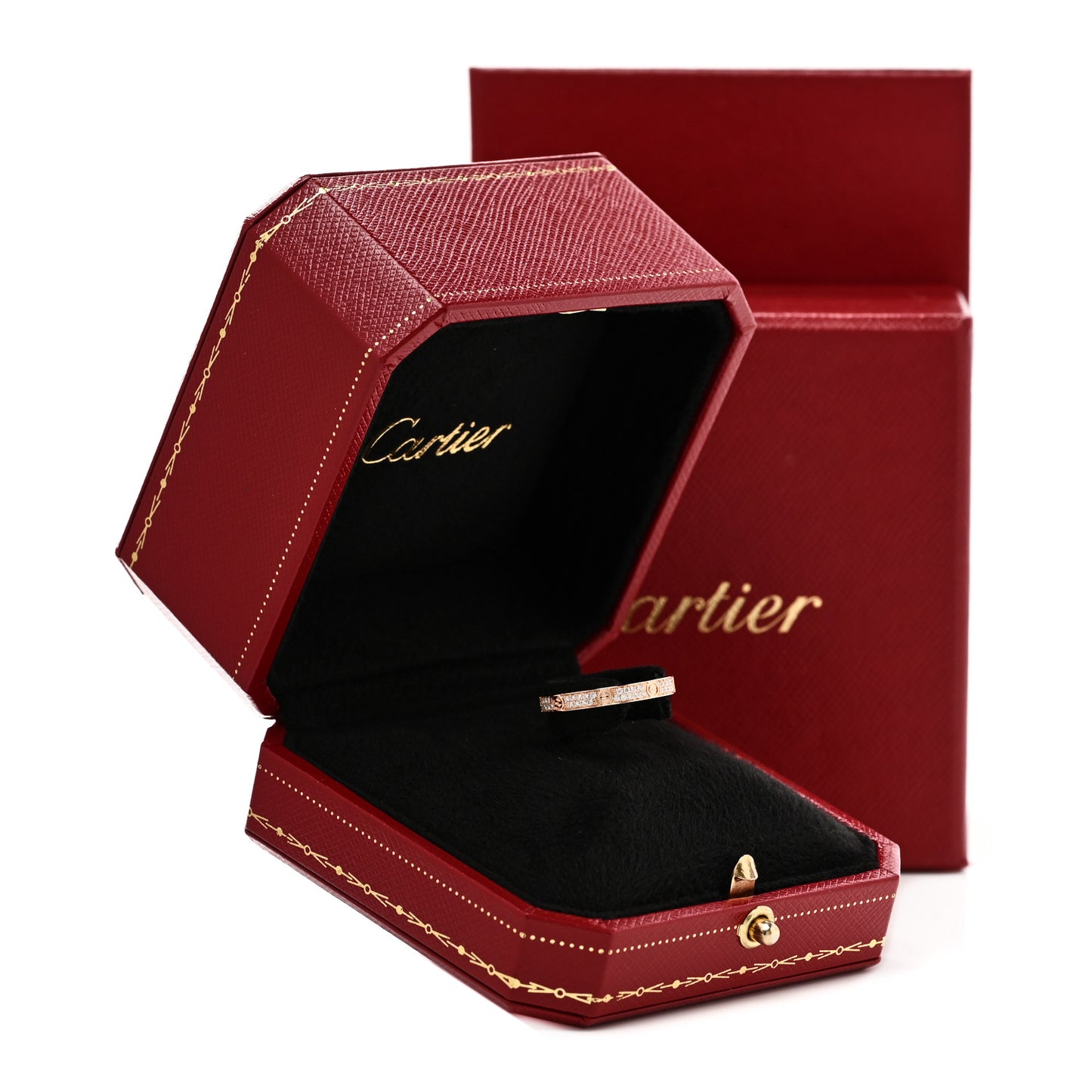 18K Pink Gold Diamond 2.6mm LOVE Paved Band Ring 54 6.75