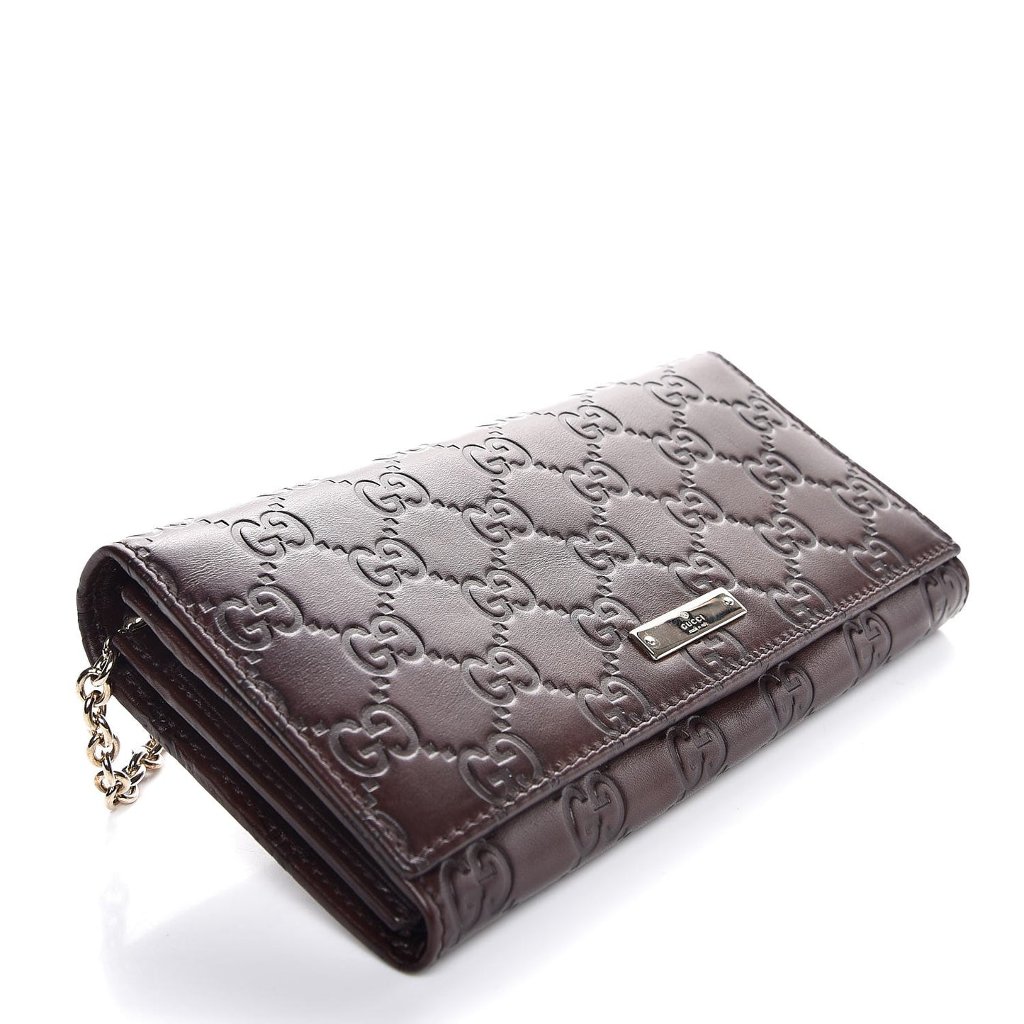 Guccissima Margaux Calfskin Metal Bar Chain Wallet Chocolate