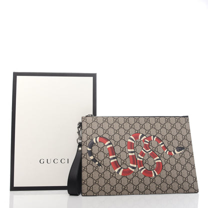 Gucci GG Supreme Monogram Kingsnake Zip Wristlet Pouch Beige Black 7 of 7