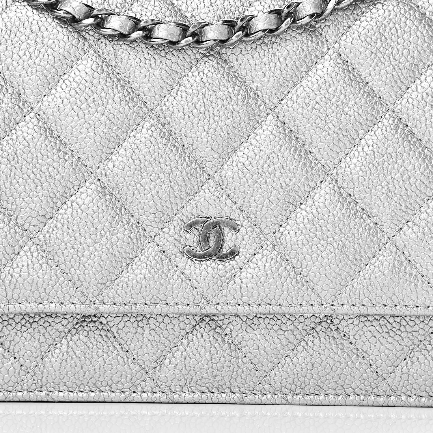 Chanel Metallic Caviar Quilted Wallet on Chain WOC Silver 12 of 12