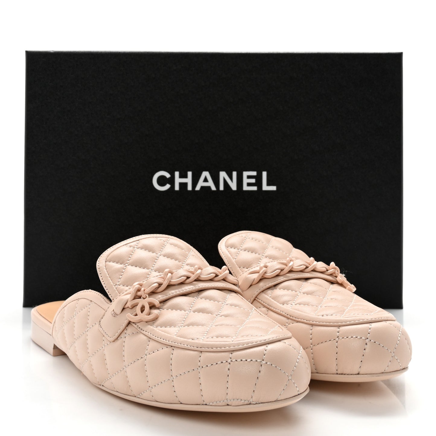 Lambskin Quilted Chain CC Mules 39 Light Pink