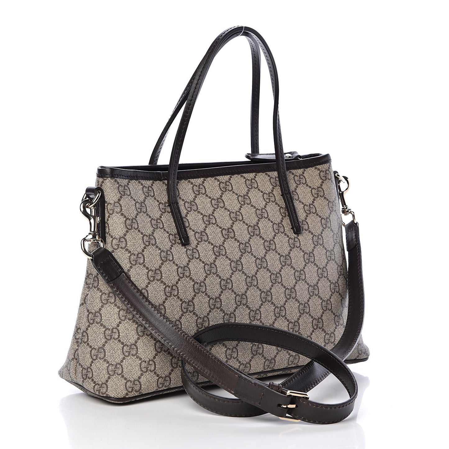 GG Supreme Monogram Small Zippered Tote Dark Brown