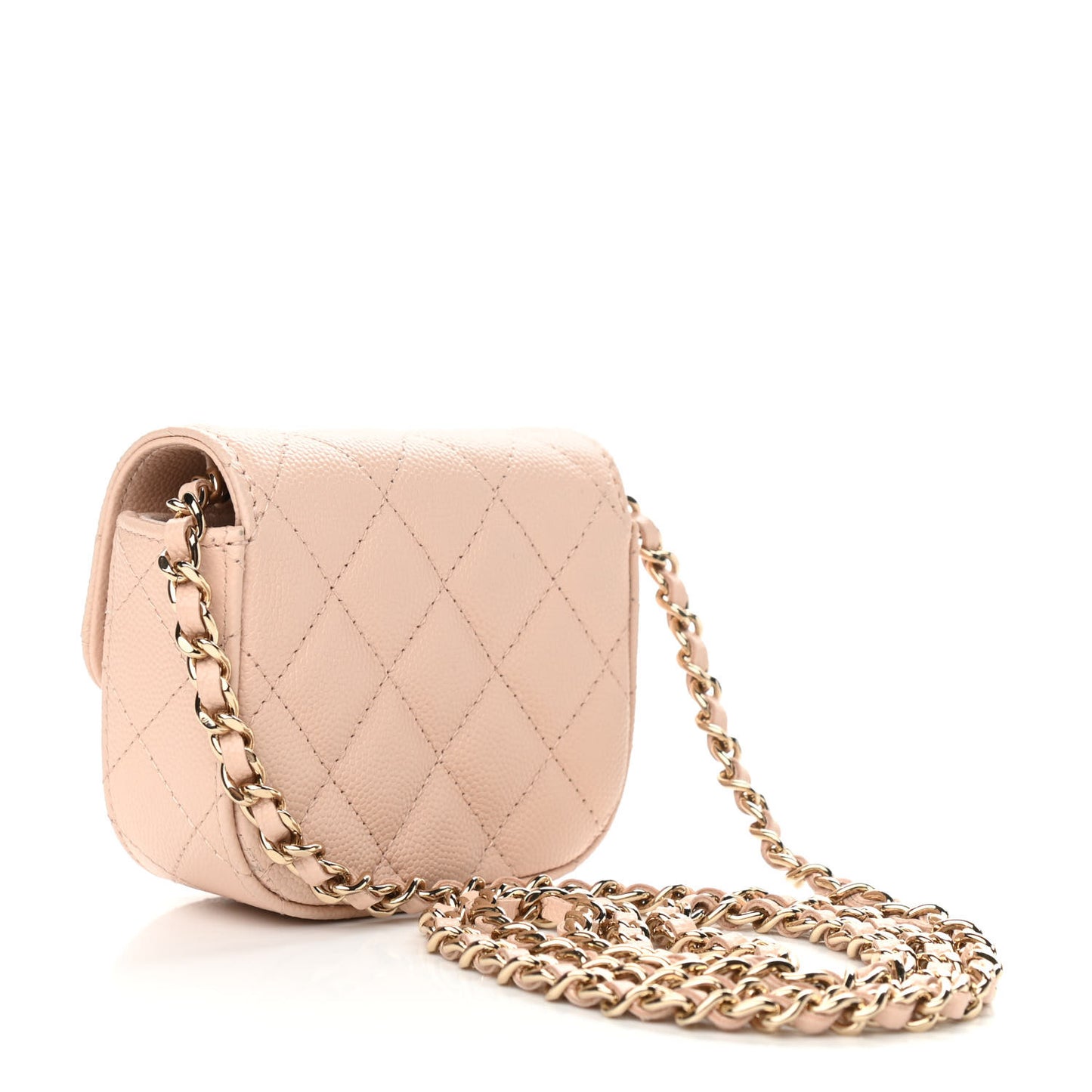 Caviar Quilted Mini Clutch With Chain Light Beige