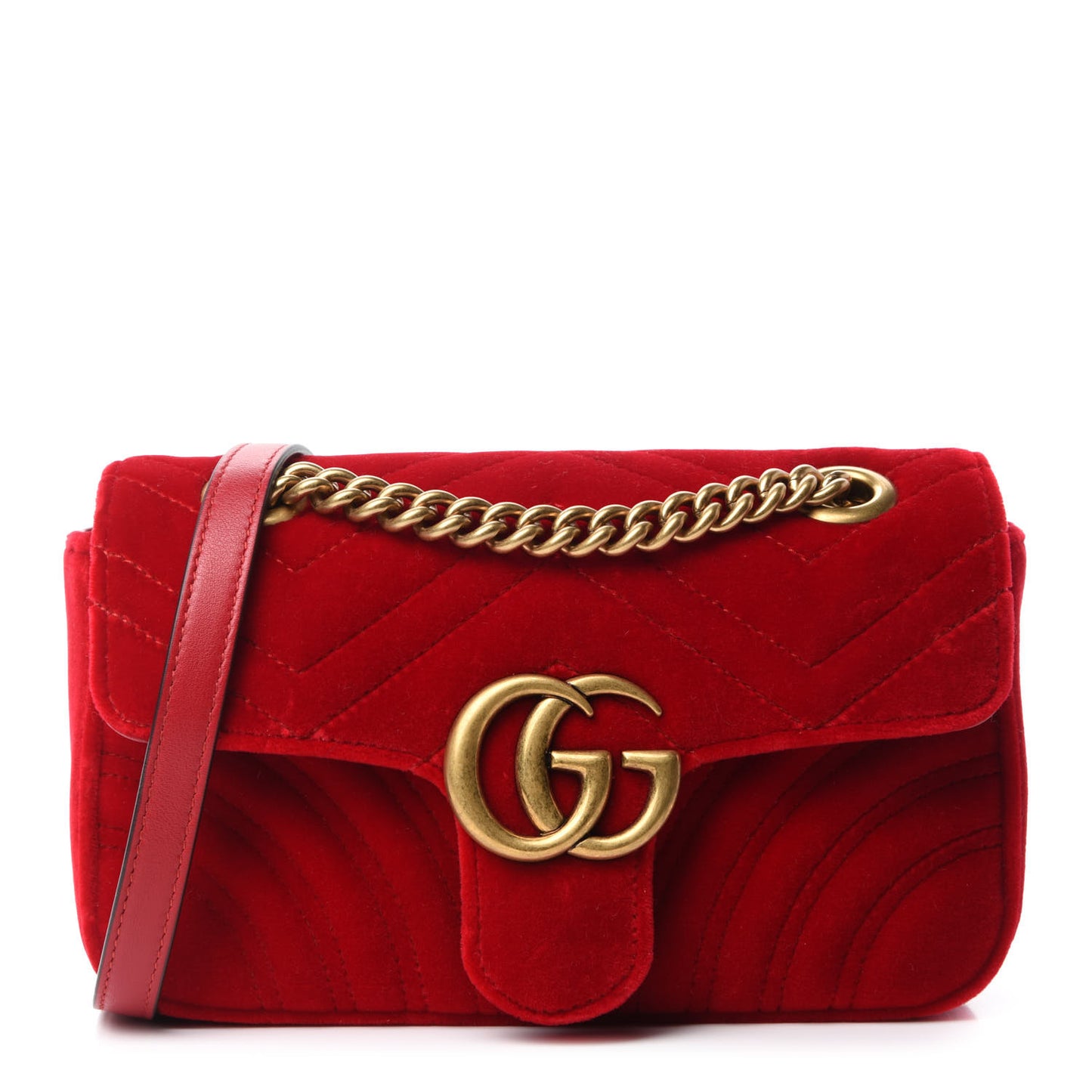 Velvet Matelasse Mini GG Marmont Shoulder Bag Hibiscus Red