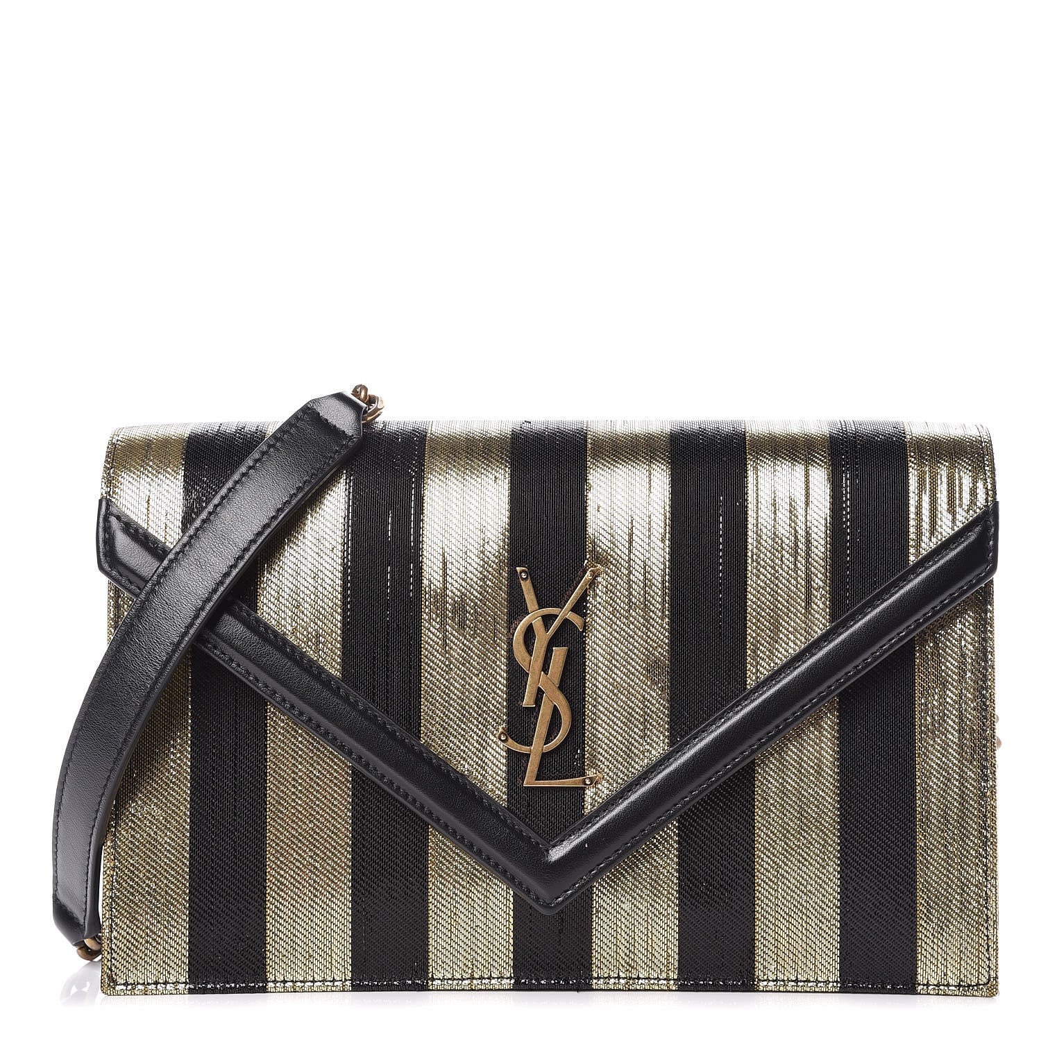 Saint Laurent Metallic Silk Calfskin Striped Le Sept Chain Bag Black Gold 1 of 10